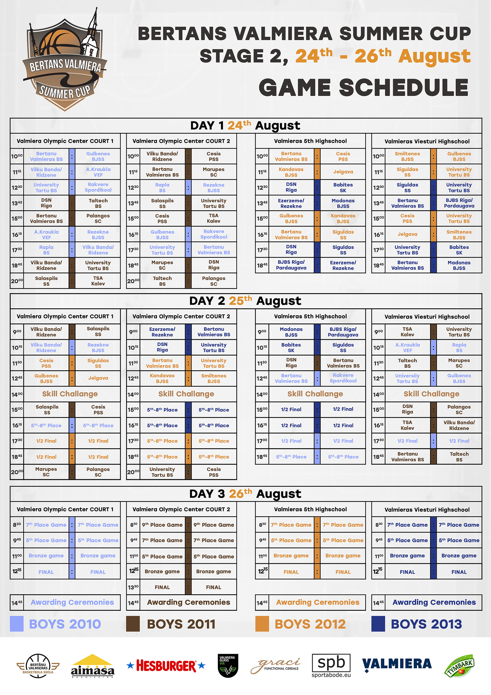 GAME SCHEDULE Valmiera Summer Cup